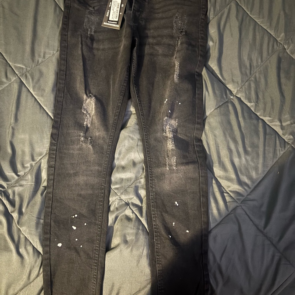 Black Skinny Distressed Jeans with Vintage Finish